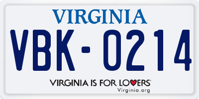 VA license plate VBK0214