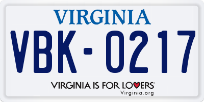 VA license plate VBK0217