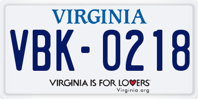 VA license plate VBK0218