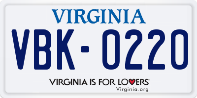 VA license plate VBK0220