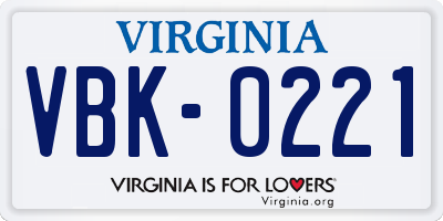 VA license plate VBK0221