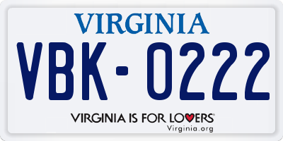 VA license plate VBK0222