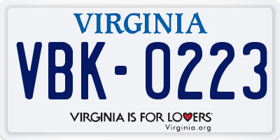 VA license plate VBK0223