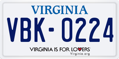 VA license plate VBK0224