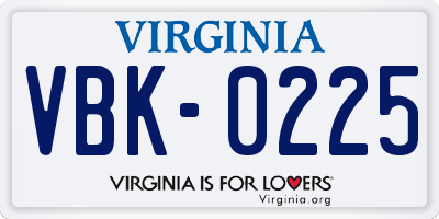 VA license plate VBK0225