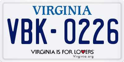 VA license plate VBK0226