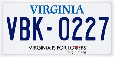 VA license plate VBK0227