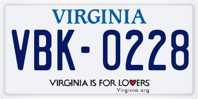 VA license plate VBK0228