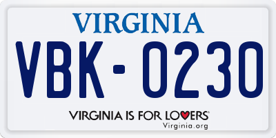VA license plate VBK0230