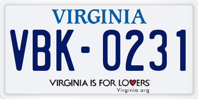 VA license plate VBK0231