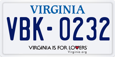 VA license plate VBK0232