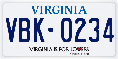 VA license plate VBK0234