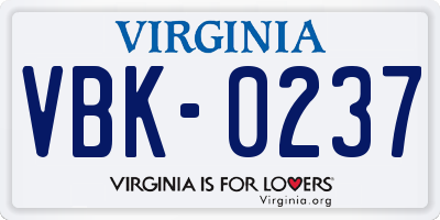 VA license plate VBK0237