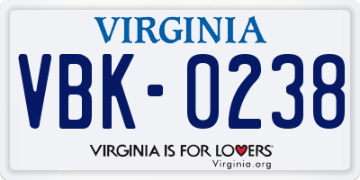 VA license plate VBK0238
