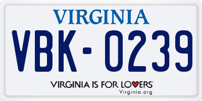 VA license plate VBK0239