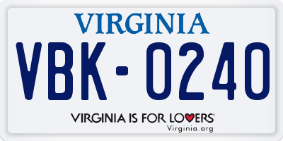 VA license plate VBK0240
