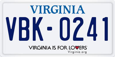 VA license plate VBK0241