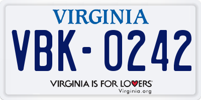 VA license plate VBK0242