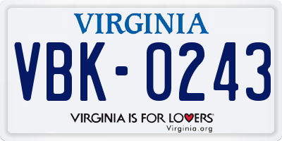 VA license plate VBK0243