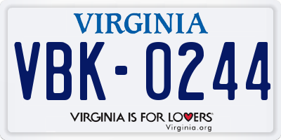 VA license plate VBK0244