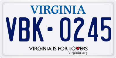 VA license plate VBK0245