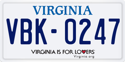 VA license plate VBK0247
