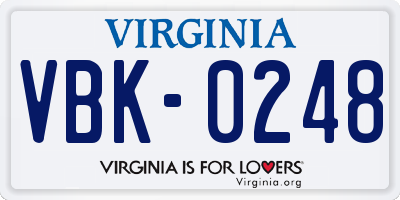 VA license plate VBK0248