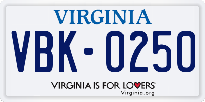 VA license plate VBK0250