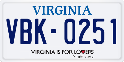 VA license plate VBK0251