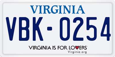 VA license plate VBK0254