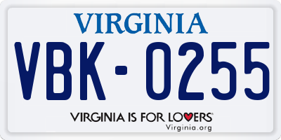VA license plate VBK0255