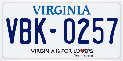 VA license plate VBK0257