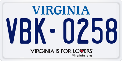 VA license plate VBK0258