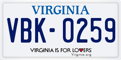 VA license plate VBK0259