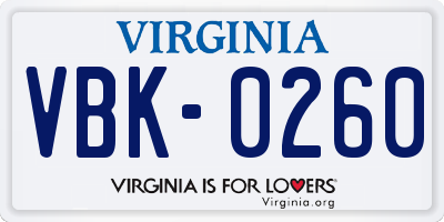 VA license plate VBK0260