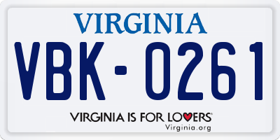 VA license plate VBK0261