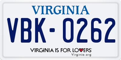 VA license plate VBK0262
