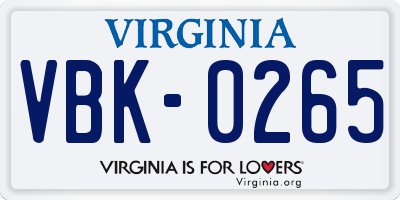 VA license plate VBK0265
