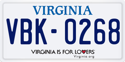 VA license plate VBK0268