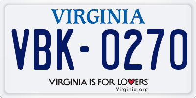 VA license plate VBK0270