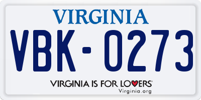 VA license plate VBK0273
