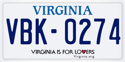 VA license plate VBK0274