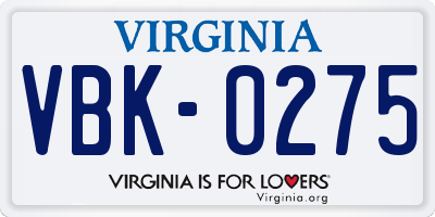 VA license plate VBK0275