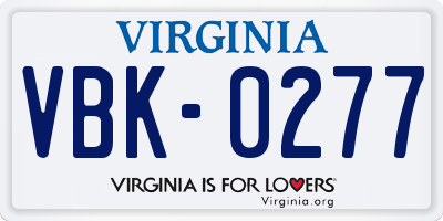 VA license plate VBK0277
