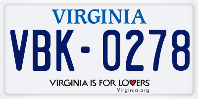 VA license plate VBK0278
