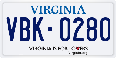 VA license plate VBK0280