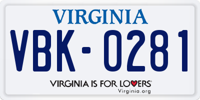 VA license plate VBK0281