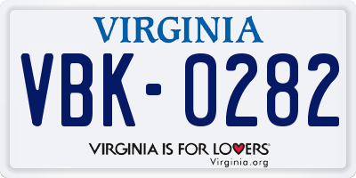 VA license plate VBK0282