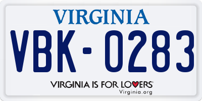 VA license plate VBK0283