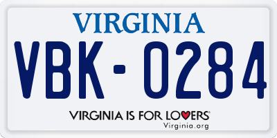 VA license plate VBK0284